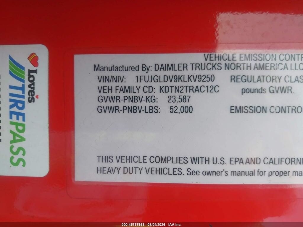 1FUJGLBV9KLKV9250 2019 FREIGHTLINER CASCADIA photo no. 8