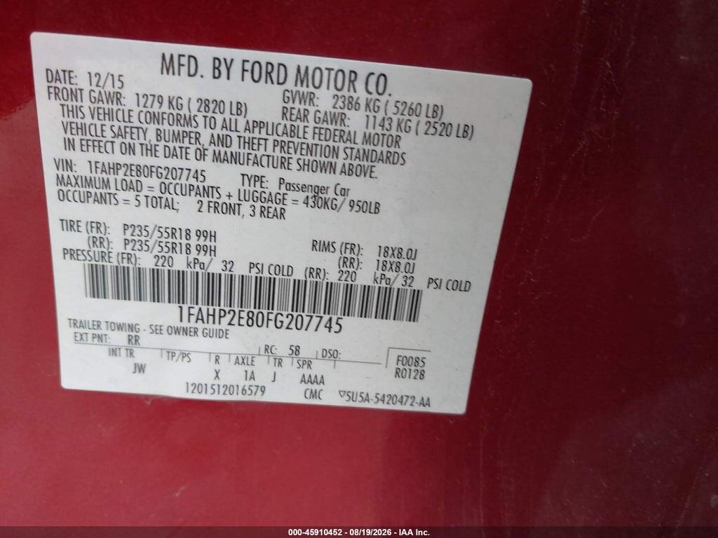 1FAHP2E80FG207745 2015 FORD TAURUS photo no. 9