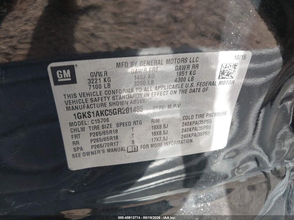 1GKS1AKC5GR201485 2016 GMC YUKON photo no. 9