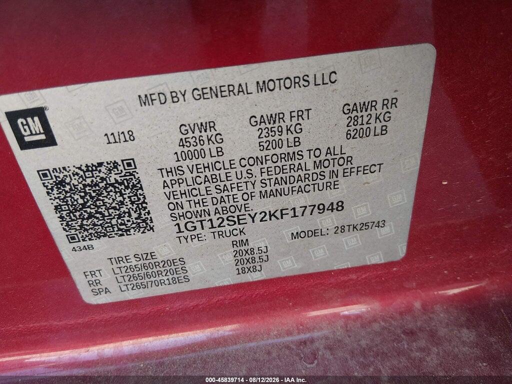 1GT12SEY2KF177948 2019 GMC SIERRA 2500HD photo no. 9