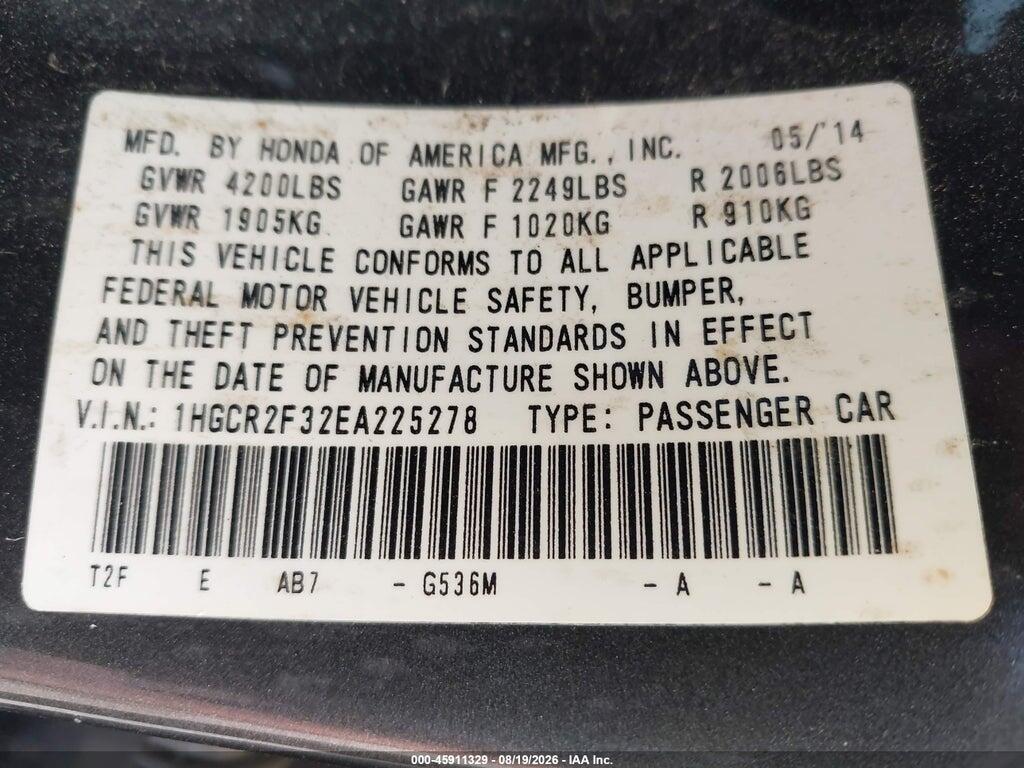 1HGCR2F32EA225278 2014 HONDA ACCORD photo no. 9