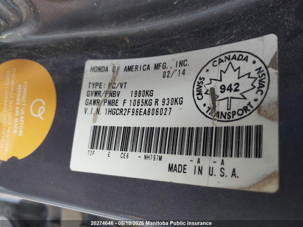 1HGCR2F96EA806027 2014 HONDA ACCORD photo no. 9