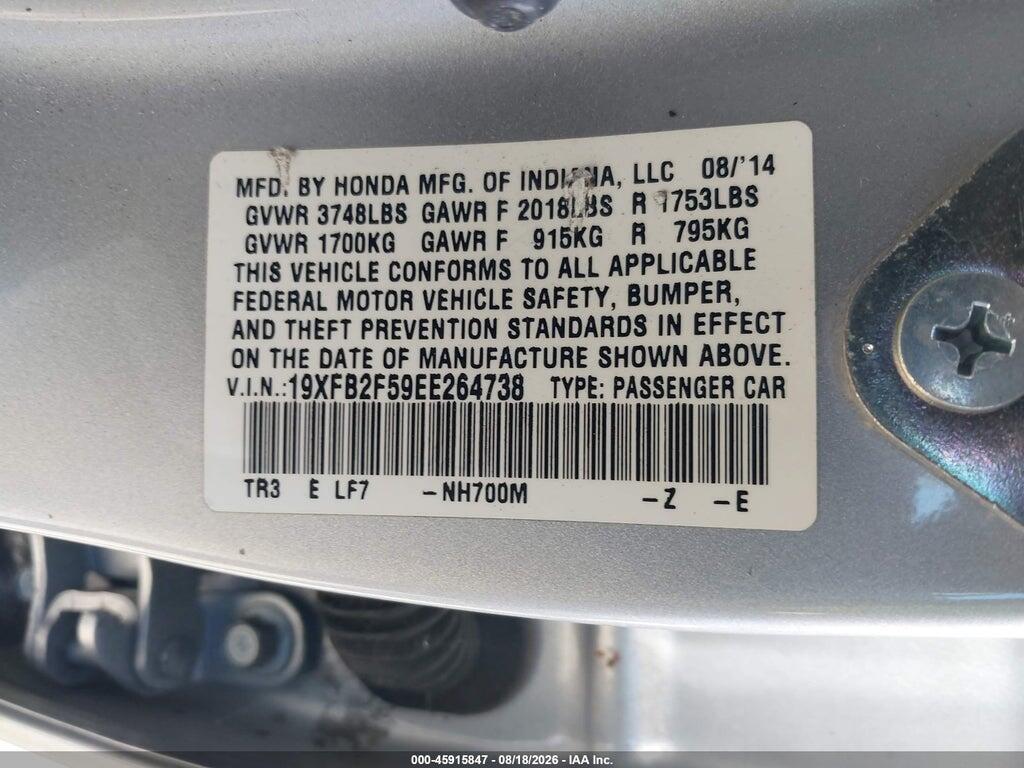 19XFB2F59EE264738 2014 HONDA CIVIC photo no. 9