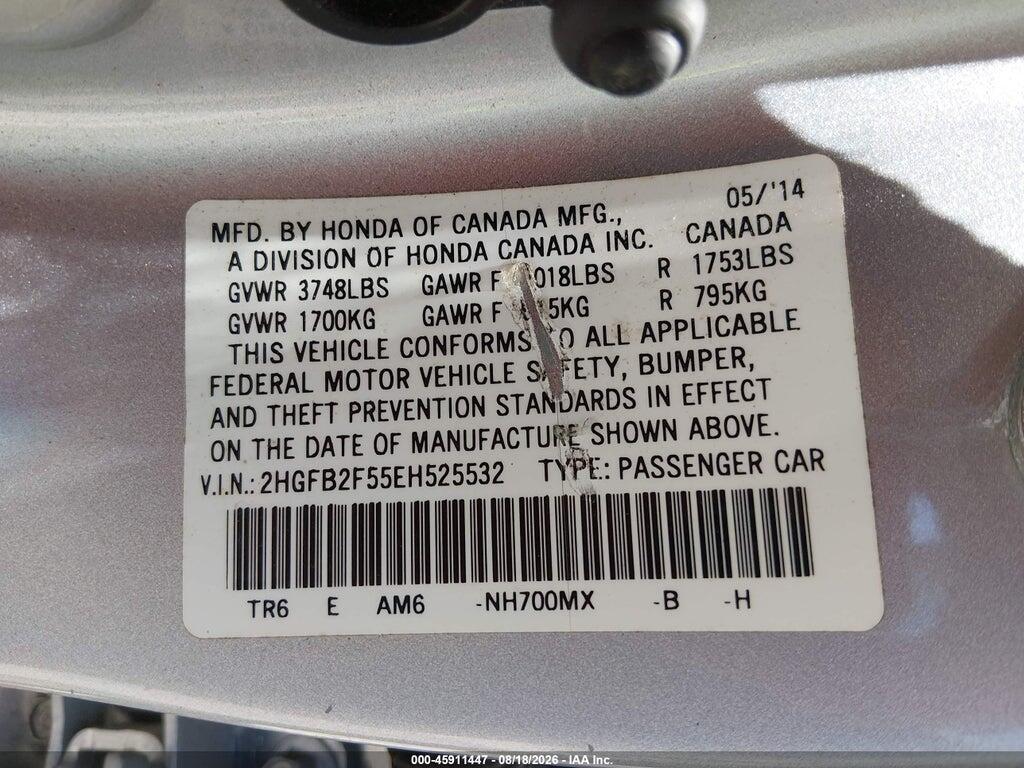 2HGFB2F55EH525532 2014 HONDA CIVIC photo no. 9