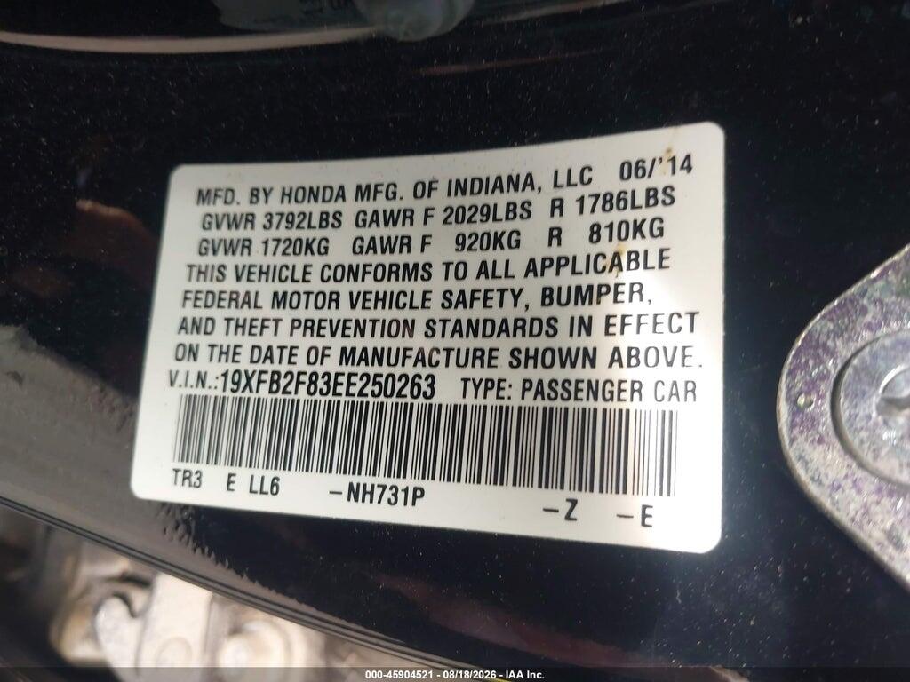 19XFB2F83EE250263 2014 HONDA CIVIC photo no. 9