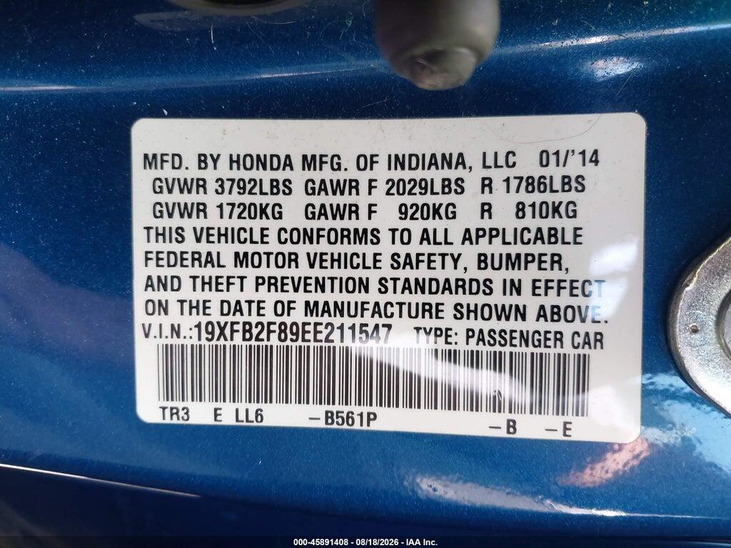 19XFB2F89EE211547 2014 HONDA CIVIC photo no. 9