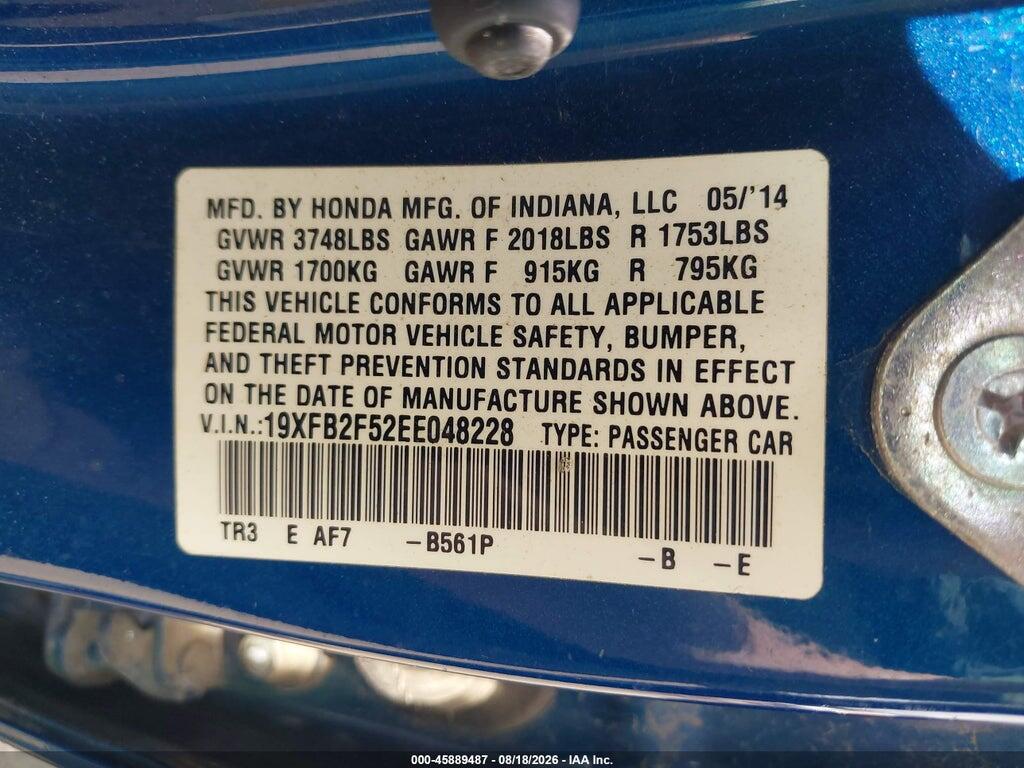 19XFB2F52EE048228 2014 HONDA CIVIC photo no. 9