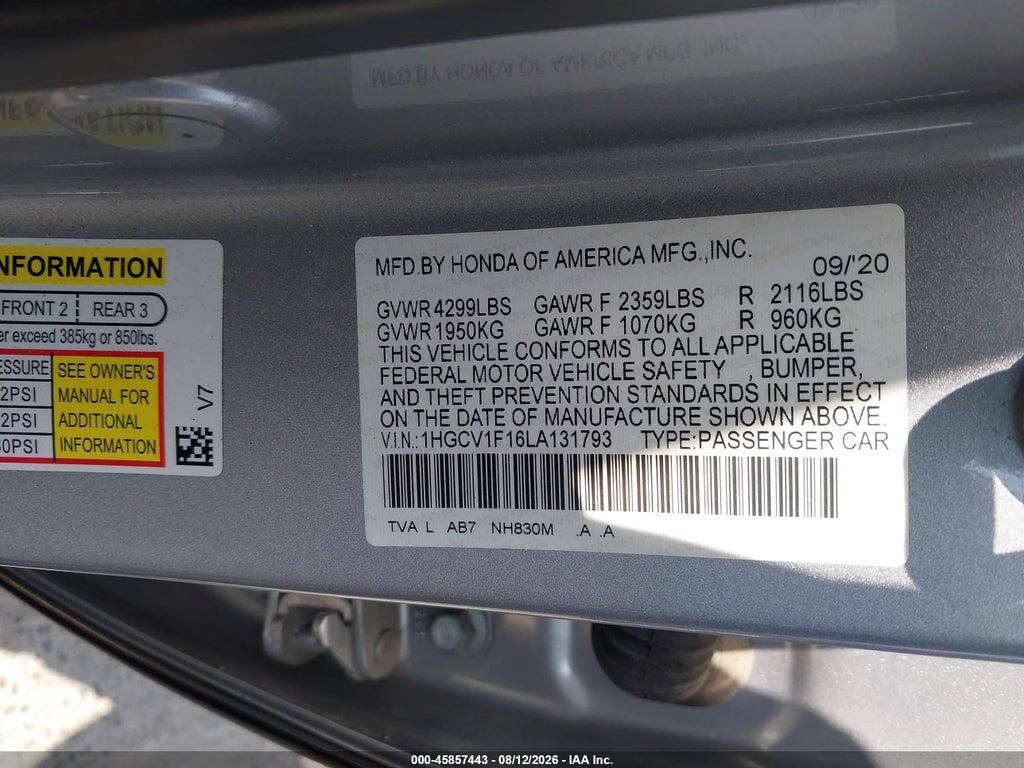 1HGCV1F16LA131793 2020 HONDA ACCORD photo no. 9