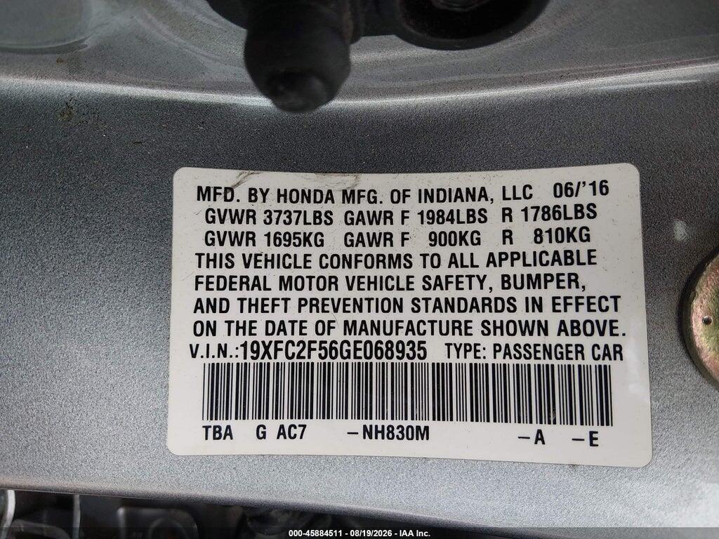 19XFC2F56GE068935 2016 HONDA CIVIC photo no. 9