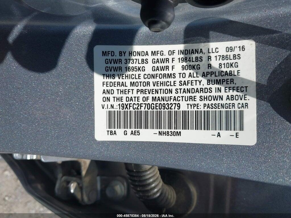 19XFC2F70GE093279 2016 HONDA CIVIC photo no. 9