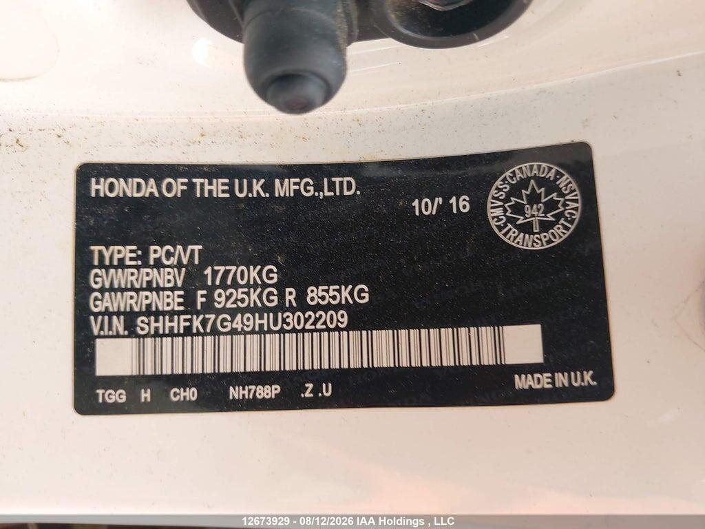 SHHFK7G49HU302209 2017 HONDA CIVIC photo no. 9