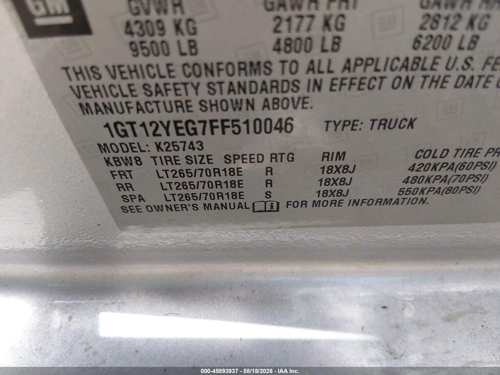 1GT12YEG7FF510046 2015 GMC SIERRA 2500HD AVAILABLE WIFI photo no. 9
