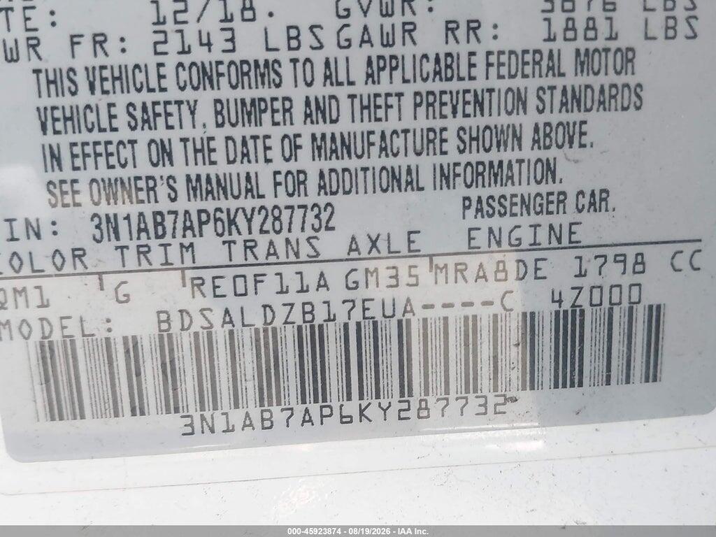 3N1AB7AP6KY287732 2019 NISSAN SENTRA photo no. 9