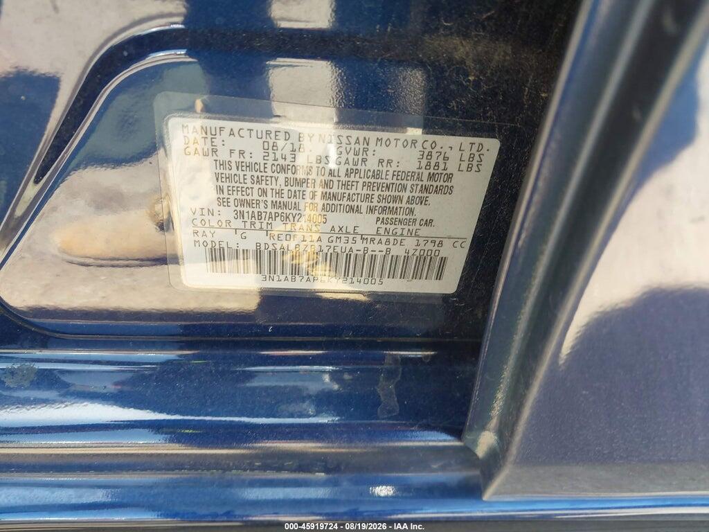 3N1AB7AP6KY214005 2019 NISSAN SENTRA photo no. 7