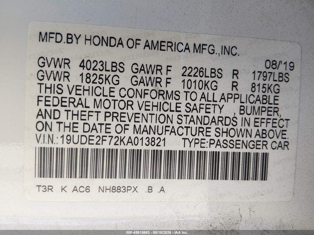 19UDE2F72KA013821 2019 ACURA ILX photo no. 9