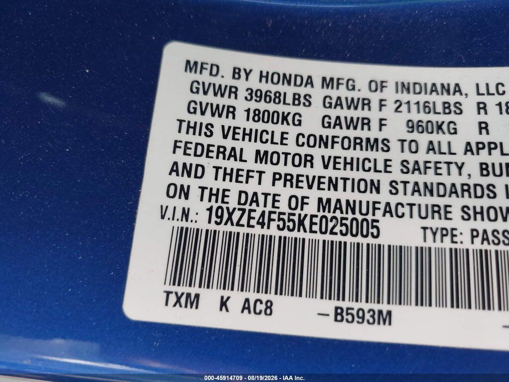 19XZE4F55KE025005 2019 HONDA INSIGHT photo no. 9