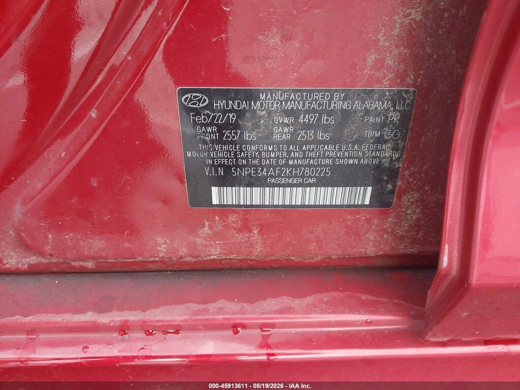 5NPE34AF2KH780225 2019 HYUNDAI SONATA photo no. 9