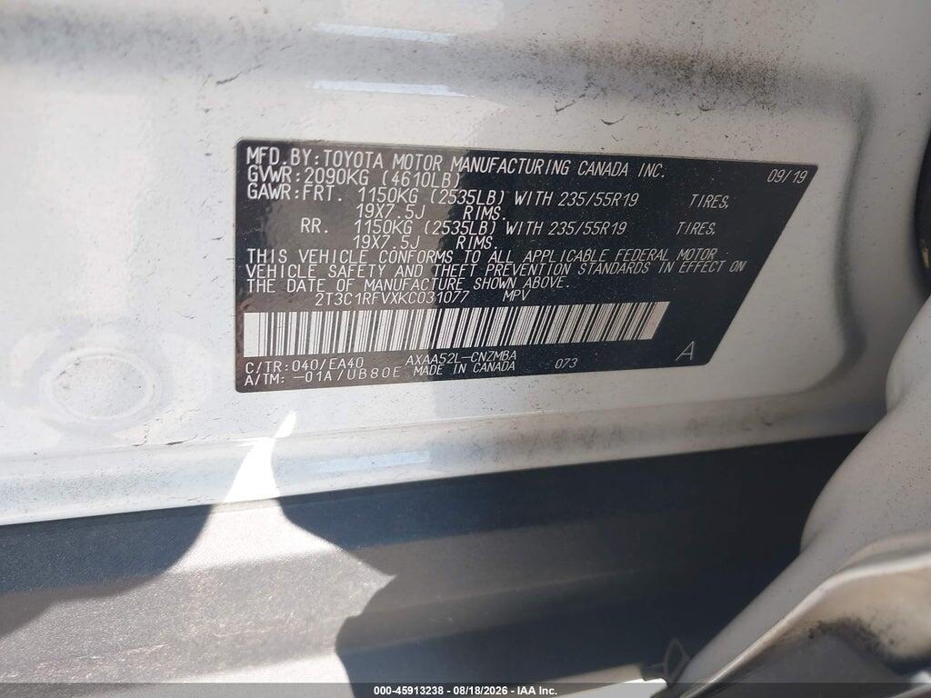 2T3C1RFVXKC031077 2019 TOYOTA RAV4 photo no. 9