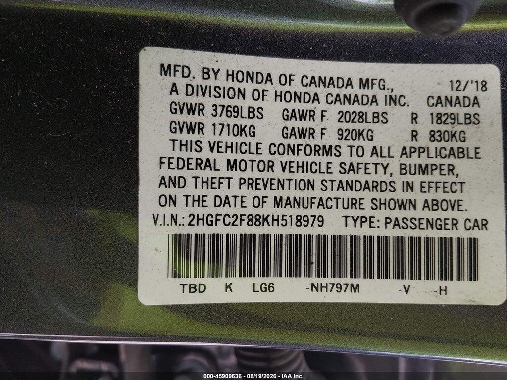 2HGFC2F88KH518979 2019 HONDA CIVIC photo no. 9
