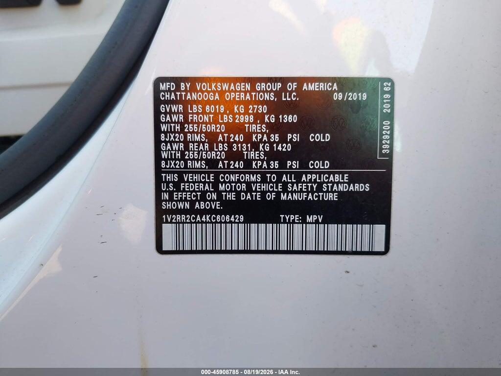 1V2RR2CA4KC606429 2019 VOLKSWAGEN ATLAS photo no. 9