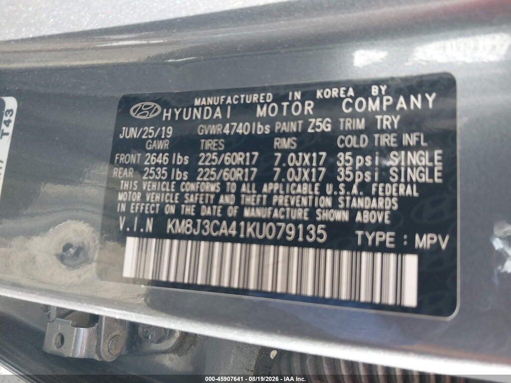 KM8J3CA41KU079135 2019 HYUNDAI TUCSON photo no. 9