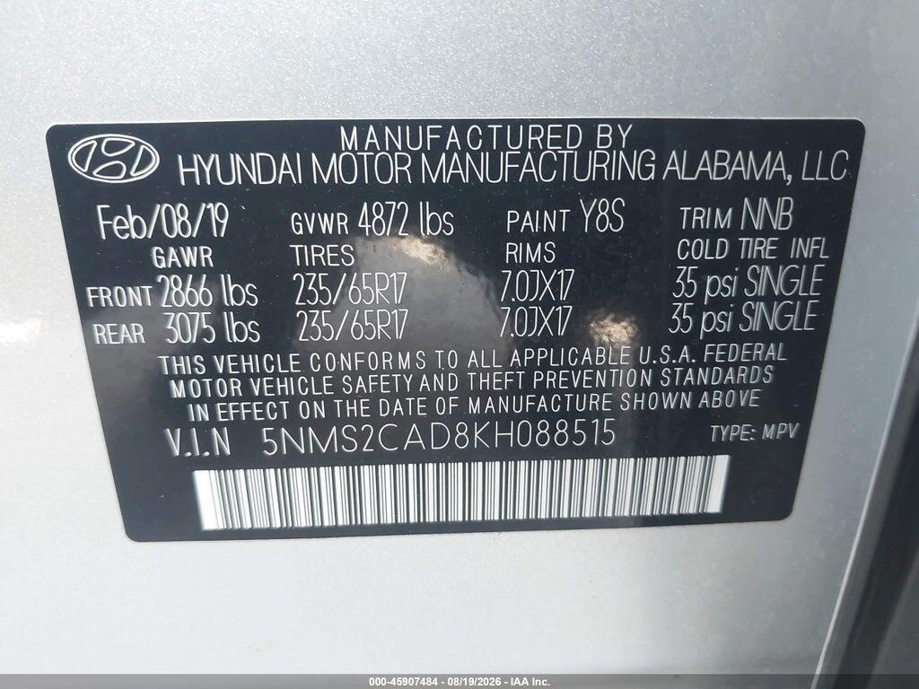 5NMS2CAD8KH088515 2019 HYUNDAI SANTA FE photo no. 9