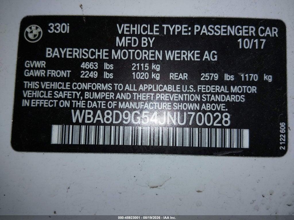 WBA8D9G54JNU70028 2018 BMW 330I photo no. 9