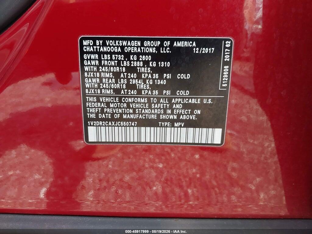 1V2DR2CAXJC550747 2018 VOLKSWAGEN ATLAS photo no. 9