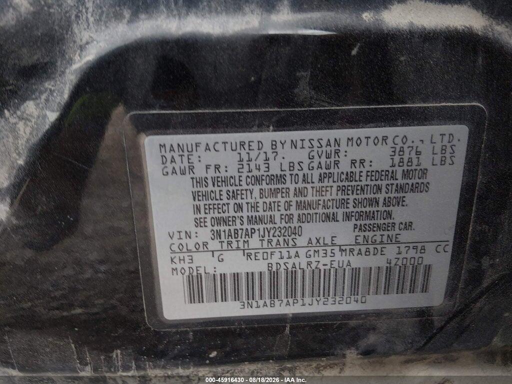 3N1AB7AP1JY232040 2018 NISSAN SENTRA photo no. 9