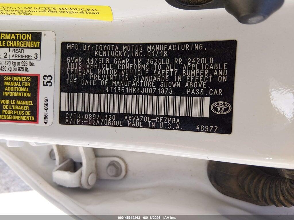 4T1B61HK4JU071873 2018 TOYOTA CAMRY photo no. 9
