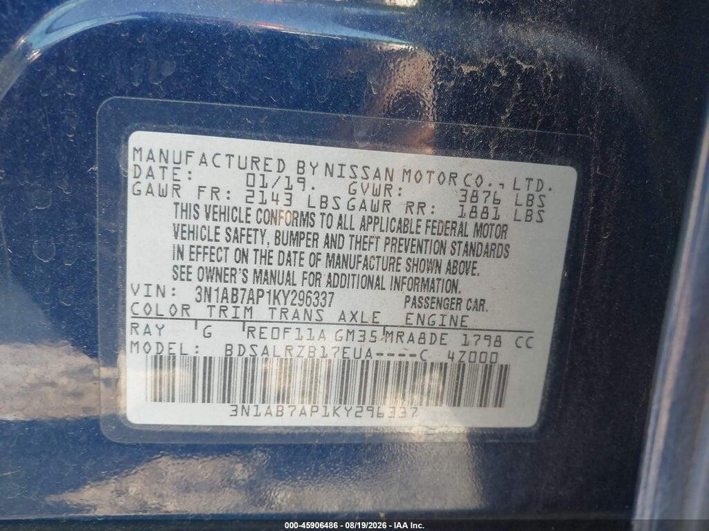 3N1AB7AP1KY296337 2019 NISSAN SENTRA photo no. 9