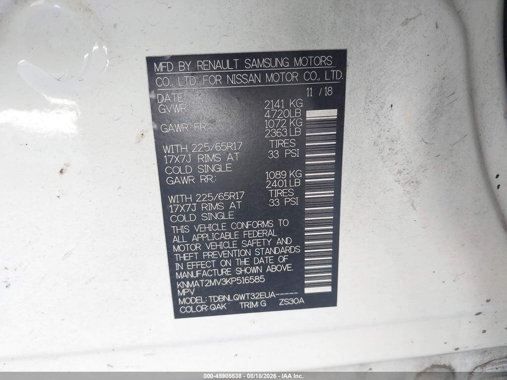 KNMAT2MV3KP516585 2019 NISSAN ROGUE photo no. 9