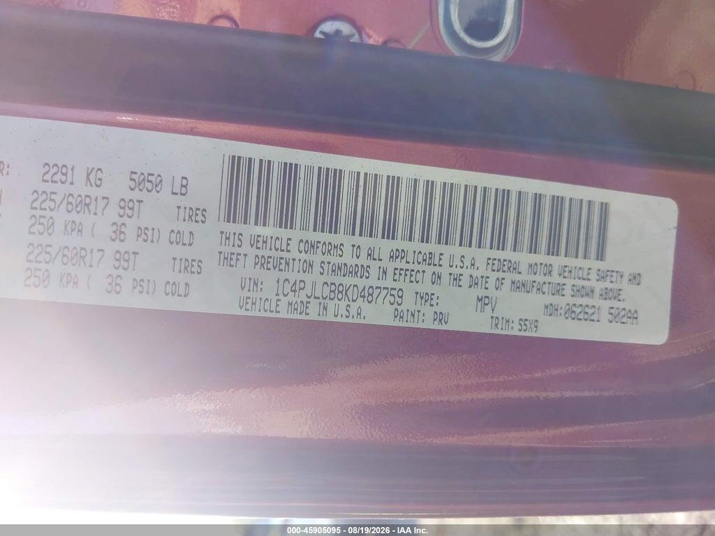1C4PJLCB8KD487759 2019 JEEP CHEROKEE photo no. 9