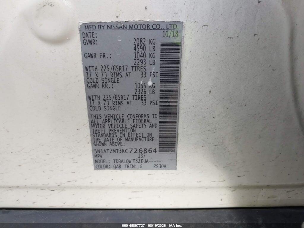 5N1AT2MT3KC726864 2019 NISSAN ROGUE photo no. 9