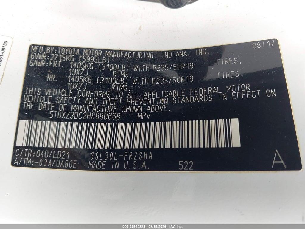 5TDXZ3DC2HS880668 2017 TOYOTA SIENNA photo no. 9