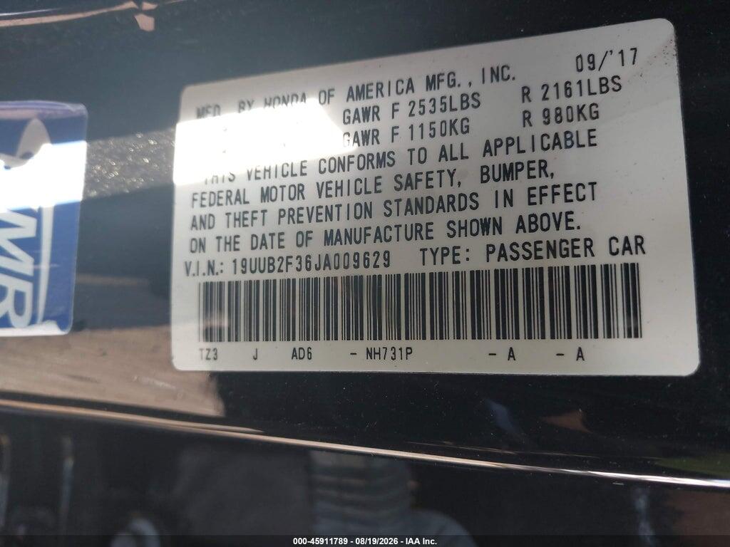19UUB2F36JA009629 2018 ACURA TLX photo no. 9