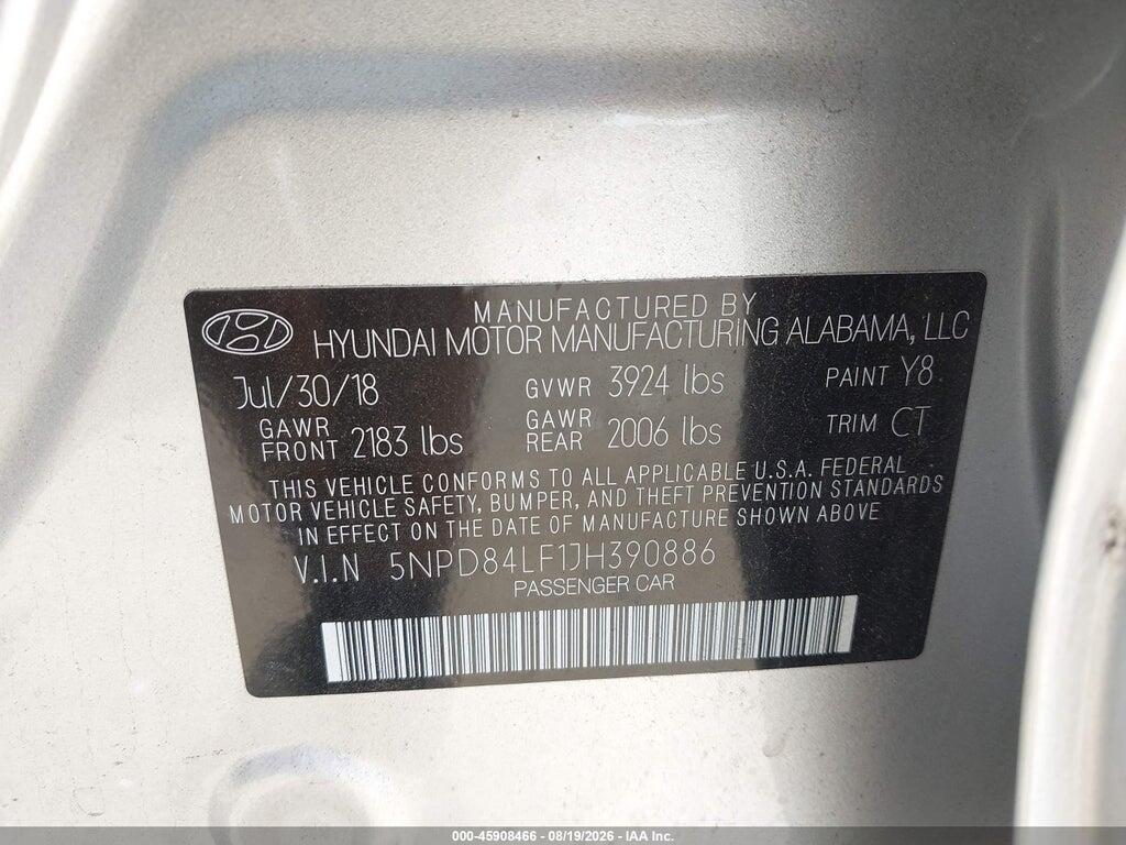 5NPD84LF1JH390886 2018 HYUNDAI ELANTRA photo no. 9