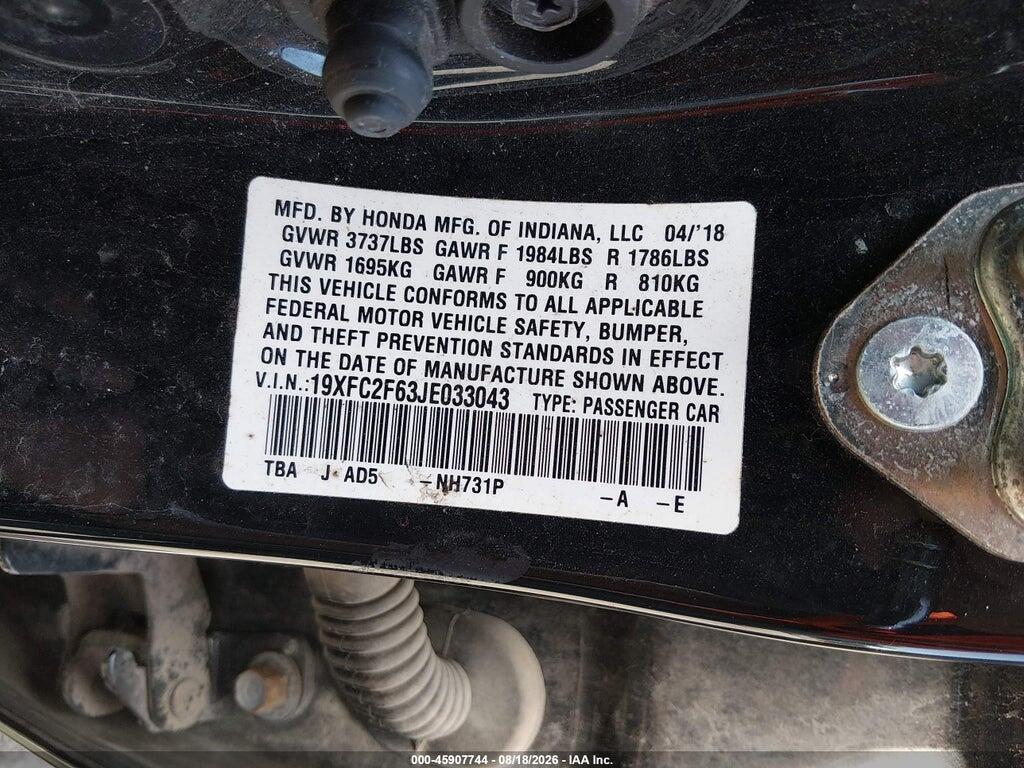 19XFC2F63JE033043 2018 HONDA CIVIC photo no. 9