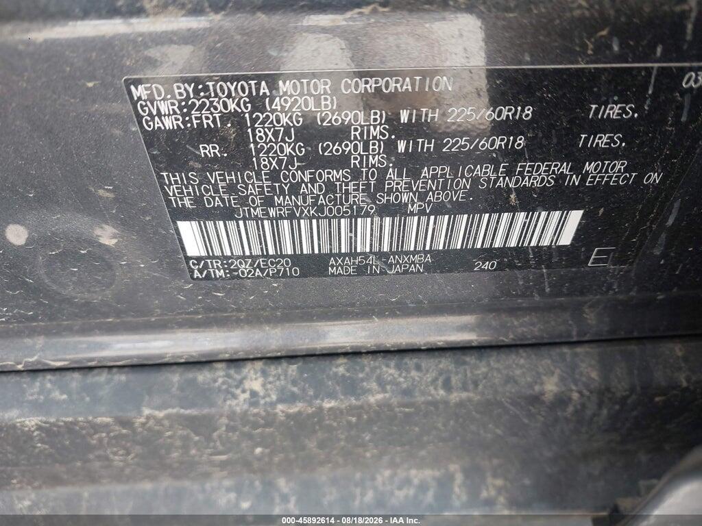 JTMEWRFVXKJ005179 2019 TOYOTA RAV4 HYBRID photo no. 9