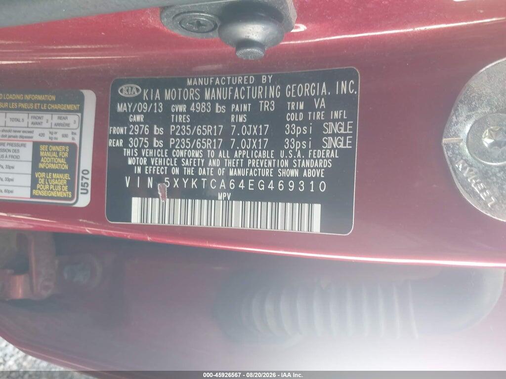 5XYKTCA64EG469310 2014 KIA SORENTO photo no. 9