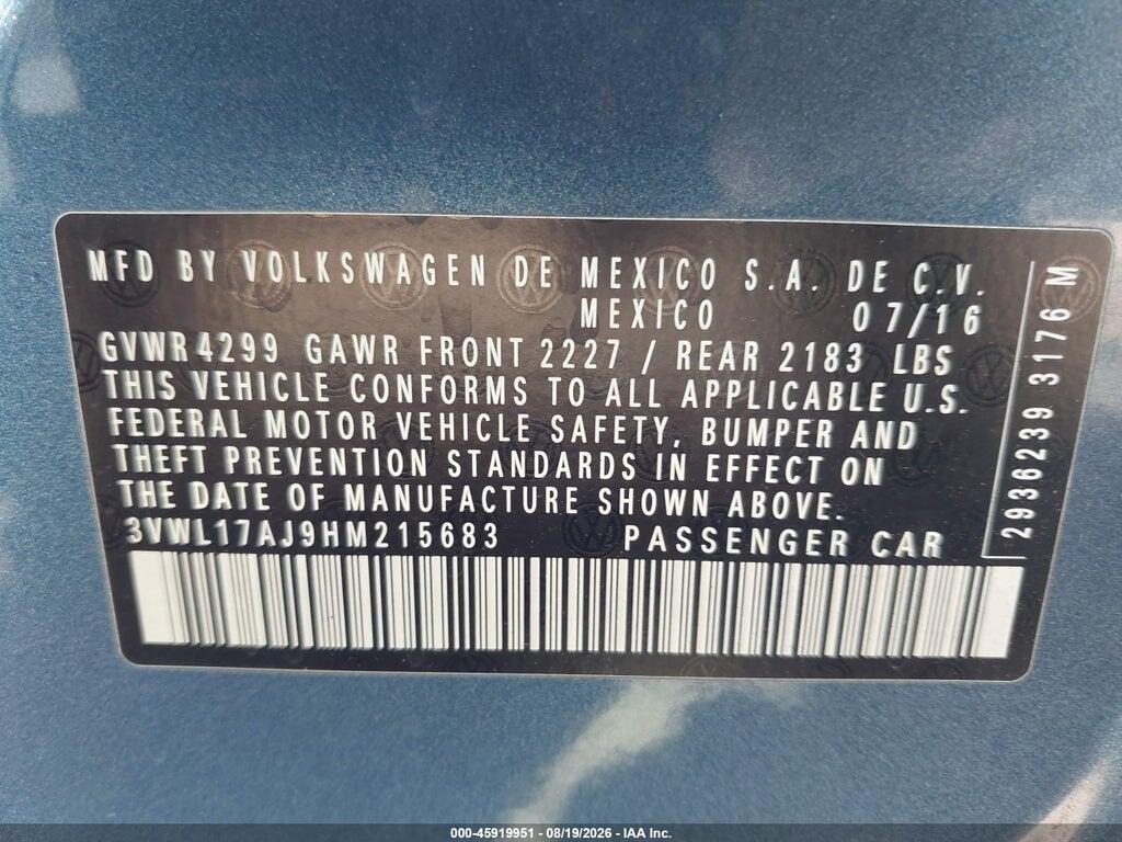 3VWL17AJ9HM215683 2017 VOLKSWAGEN JETTA photo no. 9