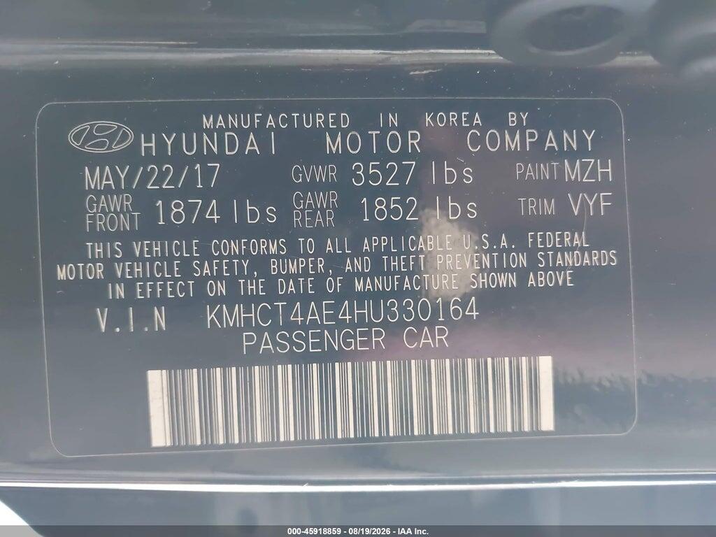 KMHCT4AE4HU330164 2017 HYUNDAI ACCENT photo no. 9