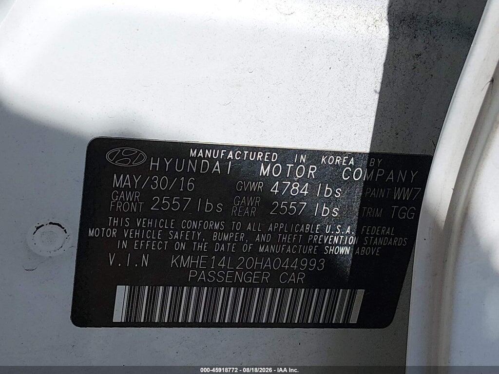 KMHE14L20HA044993 2017 HYUNDAI SONATA PLUG-IN HYBRID photo no. 9