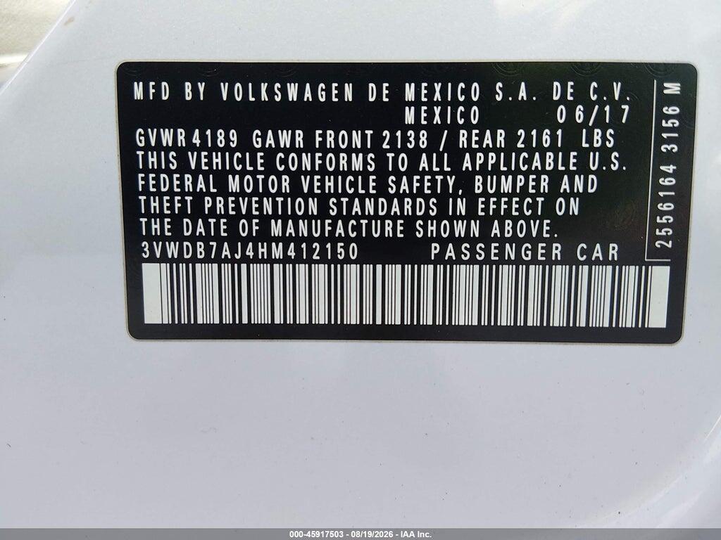 3VWDB7AJ4HM412150 2017 VOLKSWAGEN JETTA photo no. 9