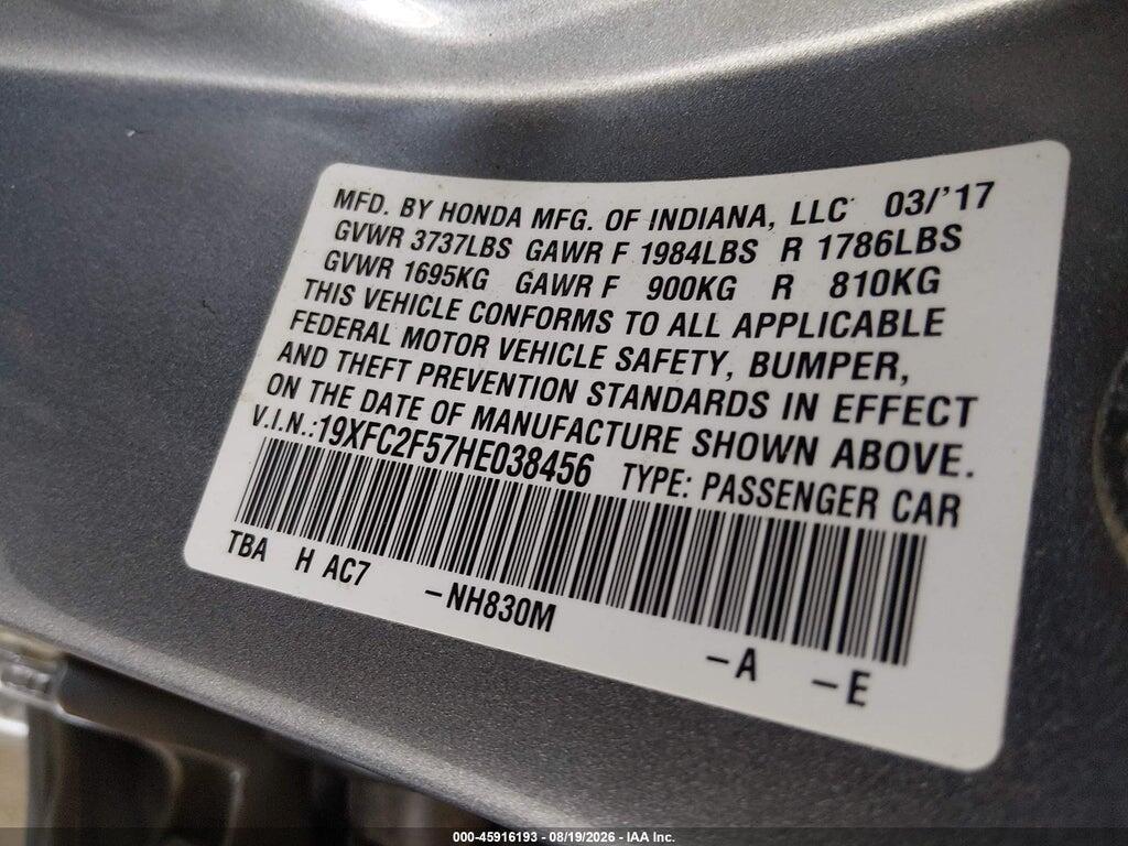 19XFC2F57HE038456 2017 HONDA CIVIC photo no. 9