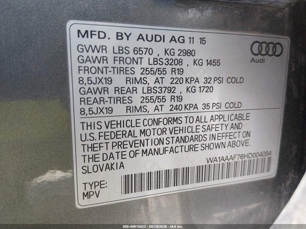 WA1AAAF76HD004094 2017 AUDI Q7 photo no. 9