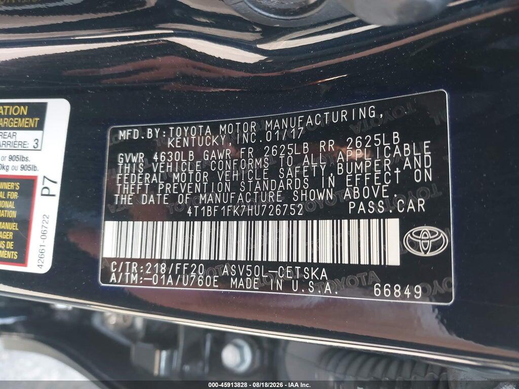 4T1BF1FK7HU726752 2017 TOYOTA CAMRY photo no. 9