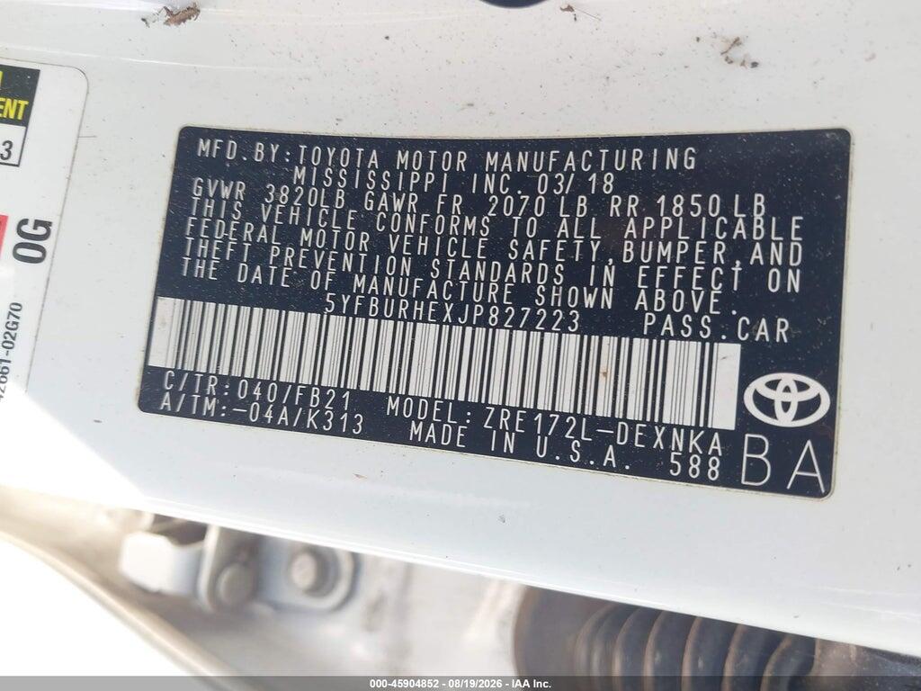 5YFBURHEXJP827223 2018 TOYOTA COROLLA photo no. 9