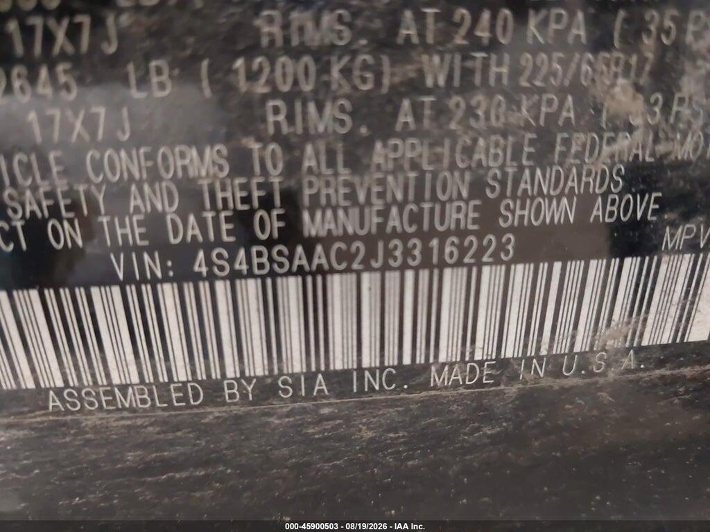 4S4BSAAC2J3316223 2018 SUBARU OUTBACK photo no. 9