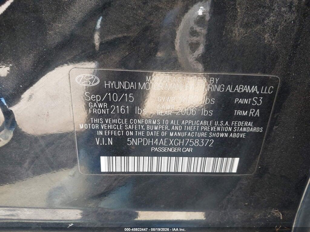 5NPDH4AEXGH758372 2016 HYUNDAI ELANTRA photo no. 9